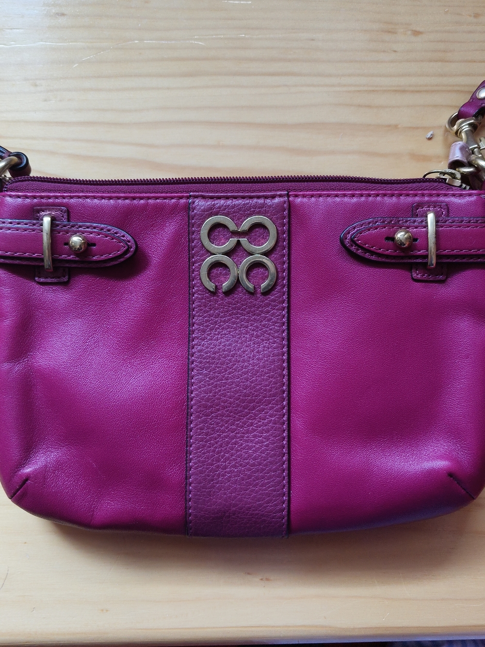 Coach Plum Leather Wristlet with Gold Hardware, Missing Strap